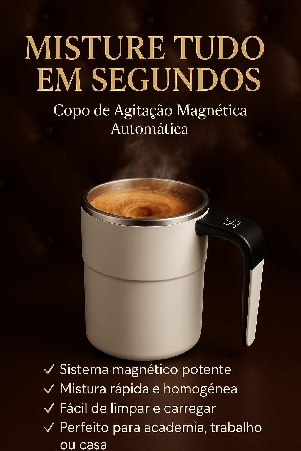 Misture Tudo em Segundos — Copo de Agitação Magnética Automática!