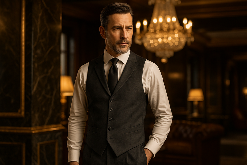 O Colete Masculino Ideal para Homens Elegantes e Autênticos.transforme em uma imagem luxuosa para anúncios premium
em um ambiente de luxo espetacular, no formato 9:16