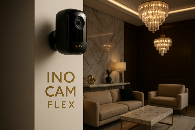 Segurança sem complicações com InoCam Flex.transforme em uma imagem luxuosa para anúncios premium
em um ambiente de luxo espetacular, no formato 9:16
